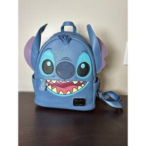 Disney Parks Stitch Loungefly Mini Backpack Faux Leather Blue